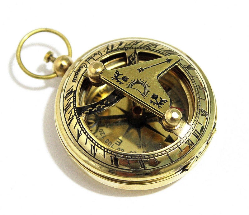 THOR INSTRUMENTS Brass Push Button Direction Sundial Compass - Pocket Sundial Compass Rustic Vintage Home Decor Gifts - Image 1